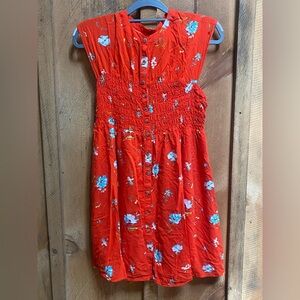 Free People Orange Floral Button Front Smocked Waist Mini Dress Small Petite
